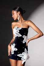 Flowering Girl Women Yuri Strapless Flower Pearl Mini Dress