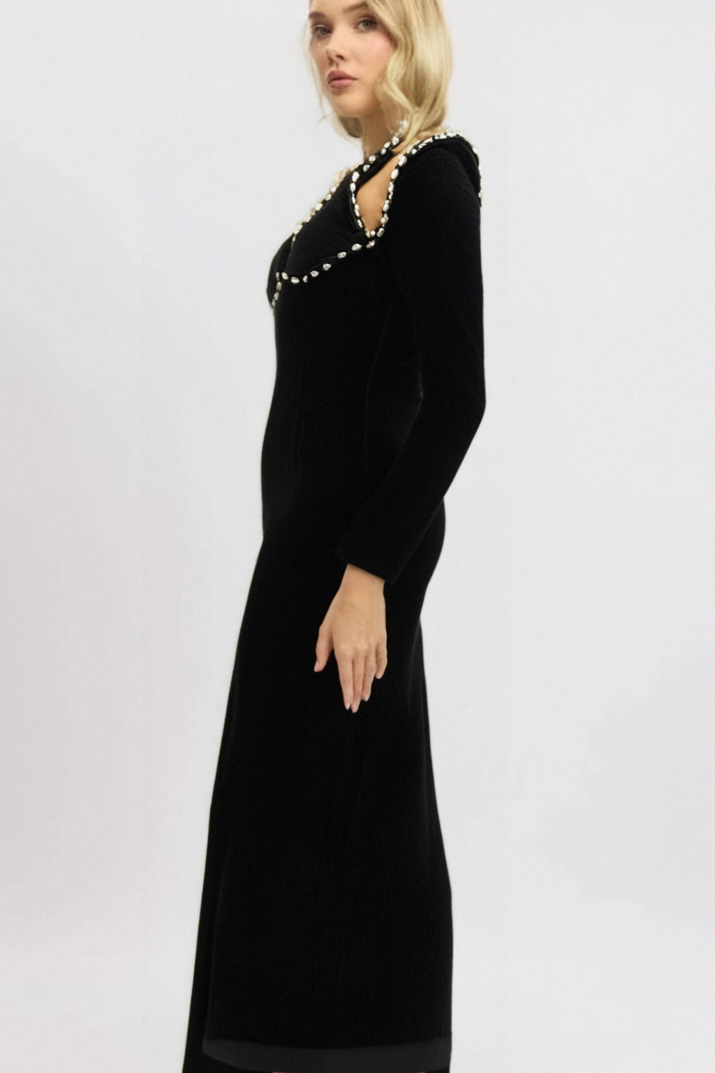 Flowering Girl Women Alison Black Crystal-Embellished Velvet Maxi Dress