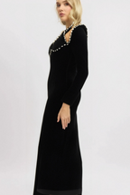 Flowering Girl Women Alison Black Crystal-Embellished Velvet Maxi Dress