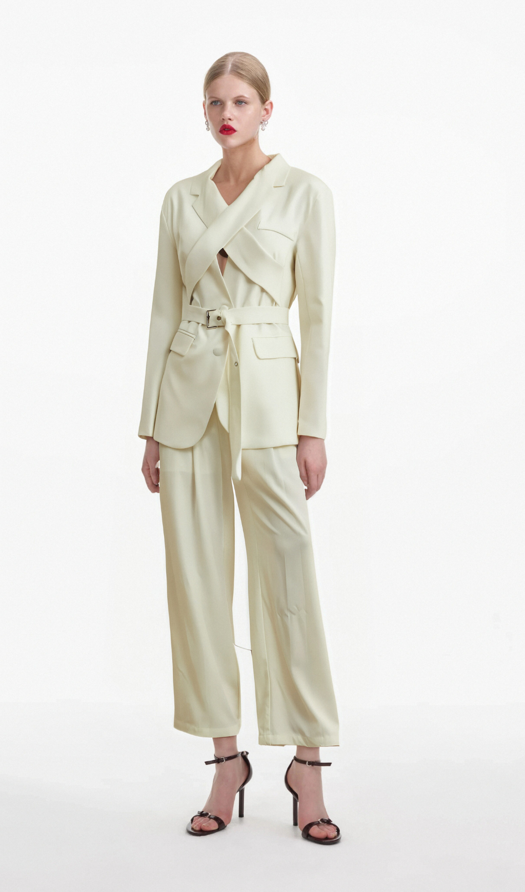 Flowering Girl Women Jasmine white neck-tie wrapped blazer