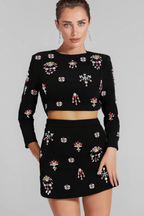 Flowering Girl Women BLACK RHINESTONE EMBELLISHED SKIRT SET