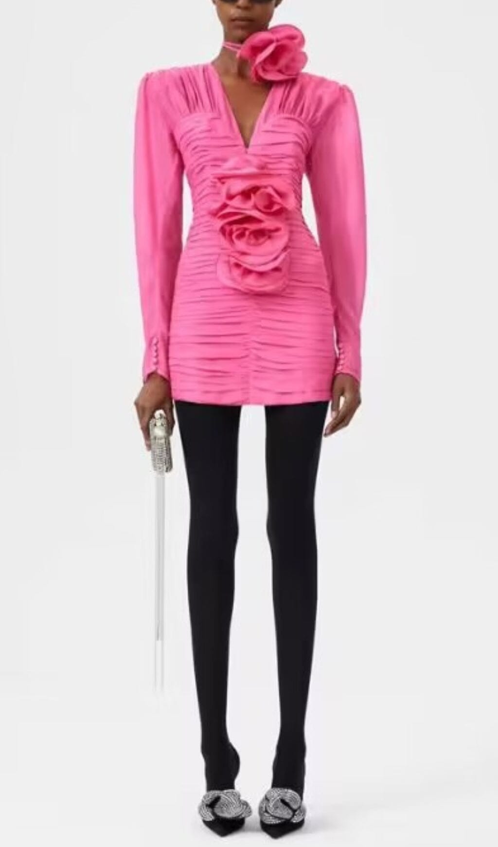 Flowering Girl Women V Neck Pink Ruched Mini Dress