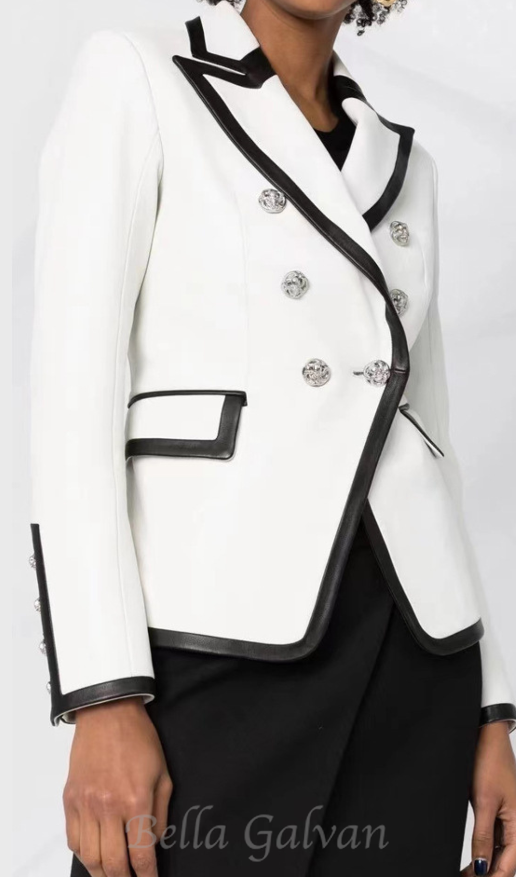 Flowering Girl Women Pu Leather Rhinestone Bottom Blazer in white
