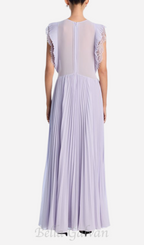 Flowering Girl Women Chiffon Ruffled Maxi Dress in Lilac