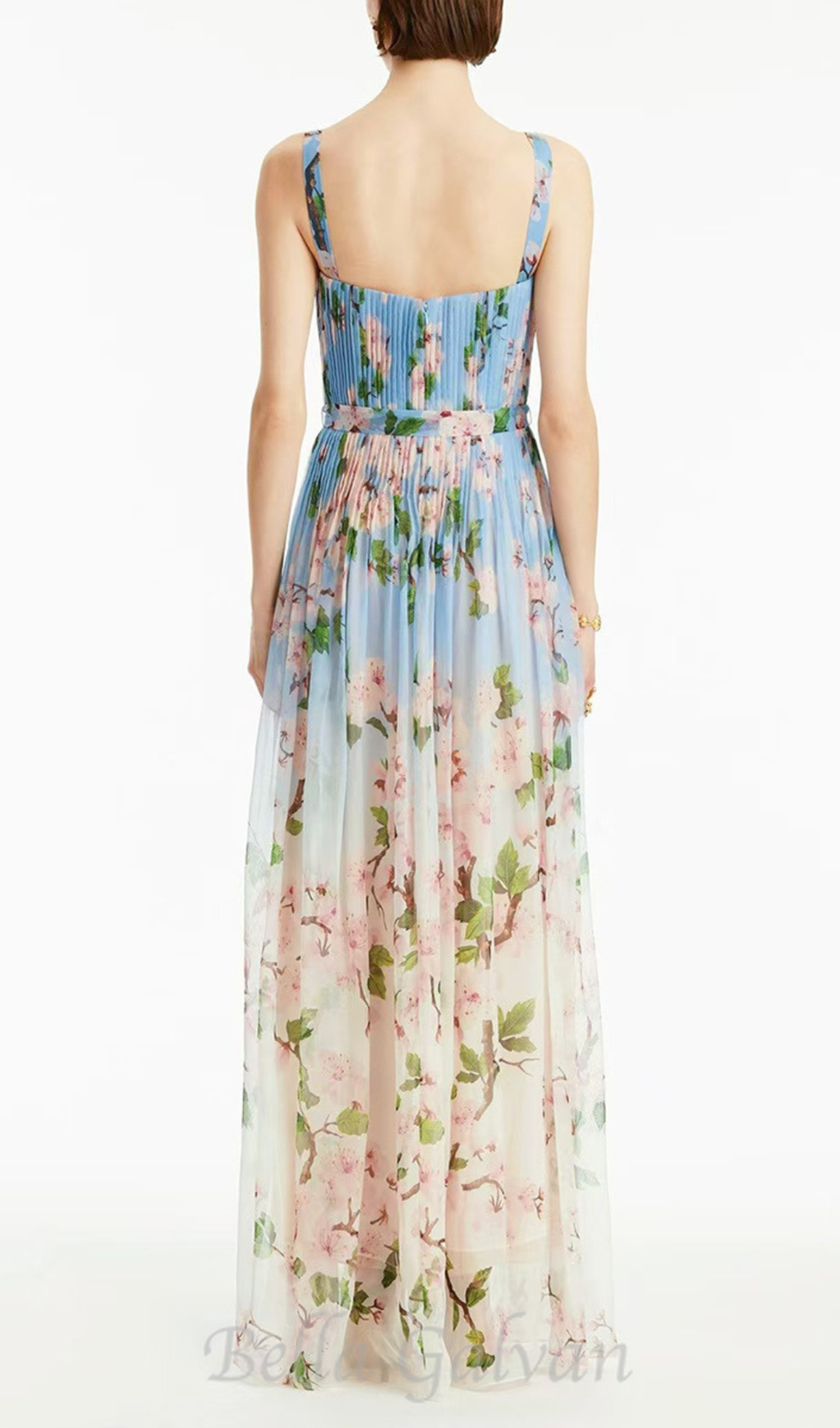Flowering Girl Women xaviera pleated silk chiffon gown in blue