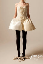 Flowering Girl Women Flora Cyclone Embellished Knit-Satin Bustier Mini Dress