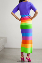 Flowering Girl Women Striped Jersey Maxi Dress in Purple