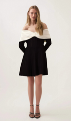 Flowering Girl Women Justine black off-shoulder bow knit mini dress