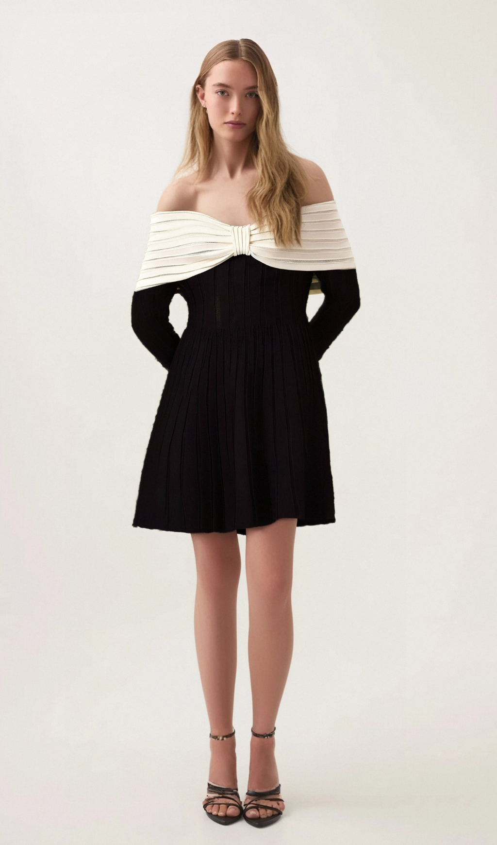 Flowering Girl Women Justine black off-shoulder bow knit mini dress