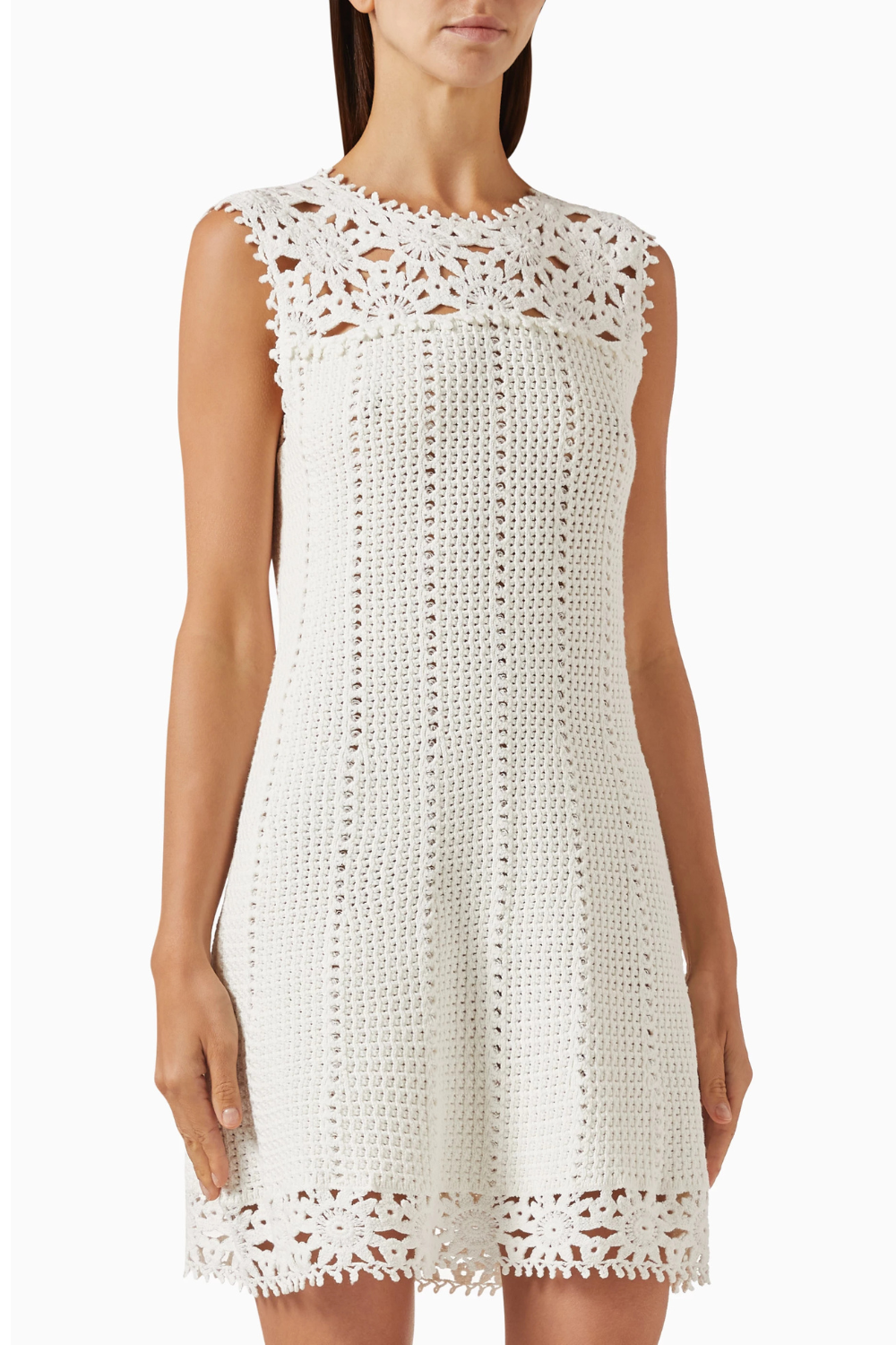 Flowering Girl Women Floral Crochet Mini Dress In White