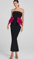 Flowering Girl Women PLEATED ORNAMENTED BANDAGE MAXI DRESS IN BLACK