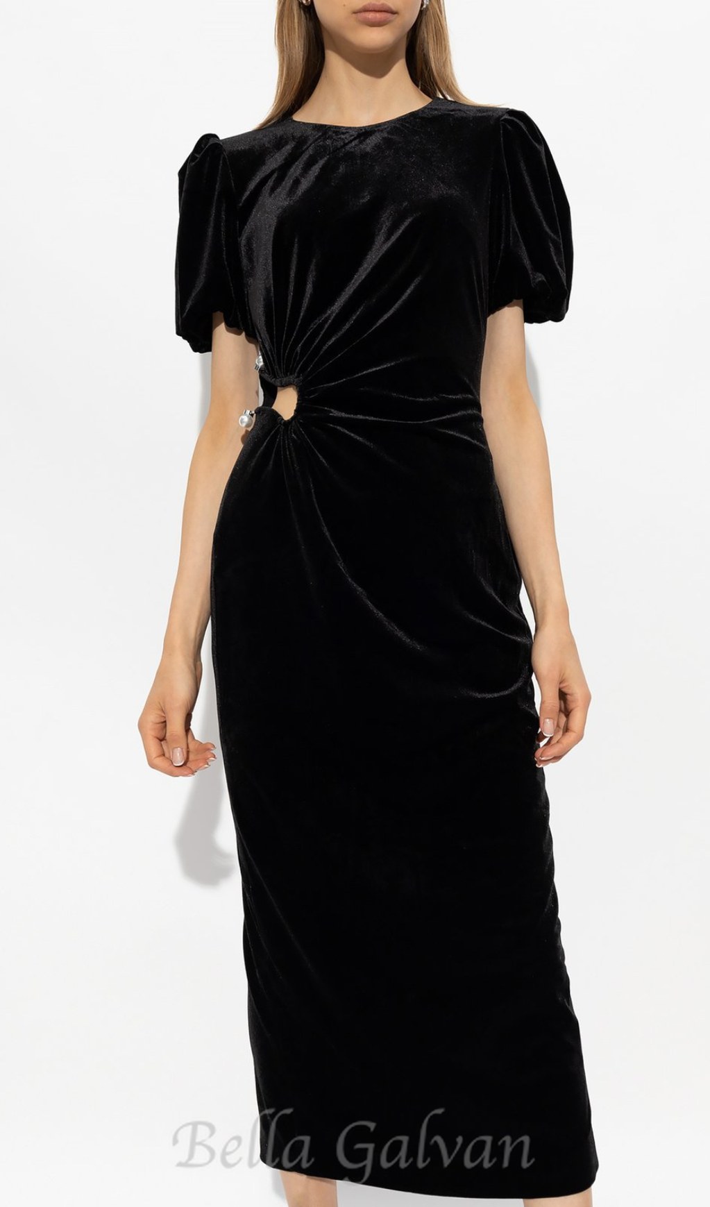 Flowering Girl Women pleated velvet cut-out midi dress in black