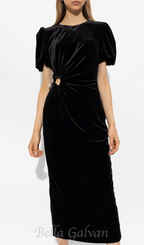 Flowering Girl Women pleated velvet cut-out midi dress in black