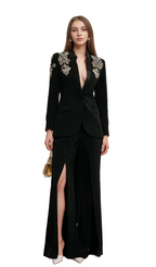 Flowering Girl Women Delphine black embellished jacket & trousers matching set