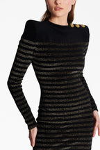 Flowering Girl Women Carlin Jersey Stripe Long Sleeve Mini Dress In Black