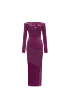 Flowering Girl Women Long Sleeve Maxi Velvet Dress Magenta