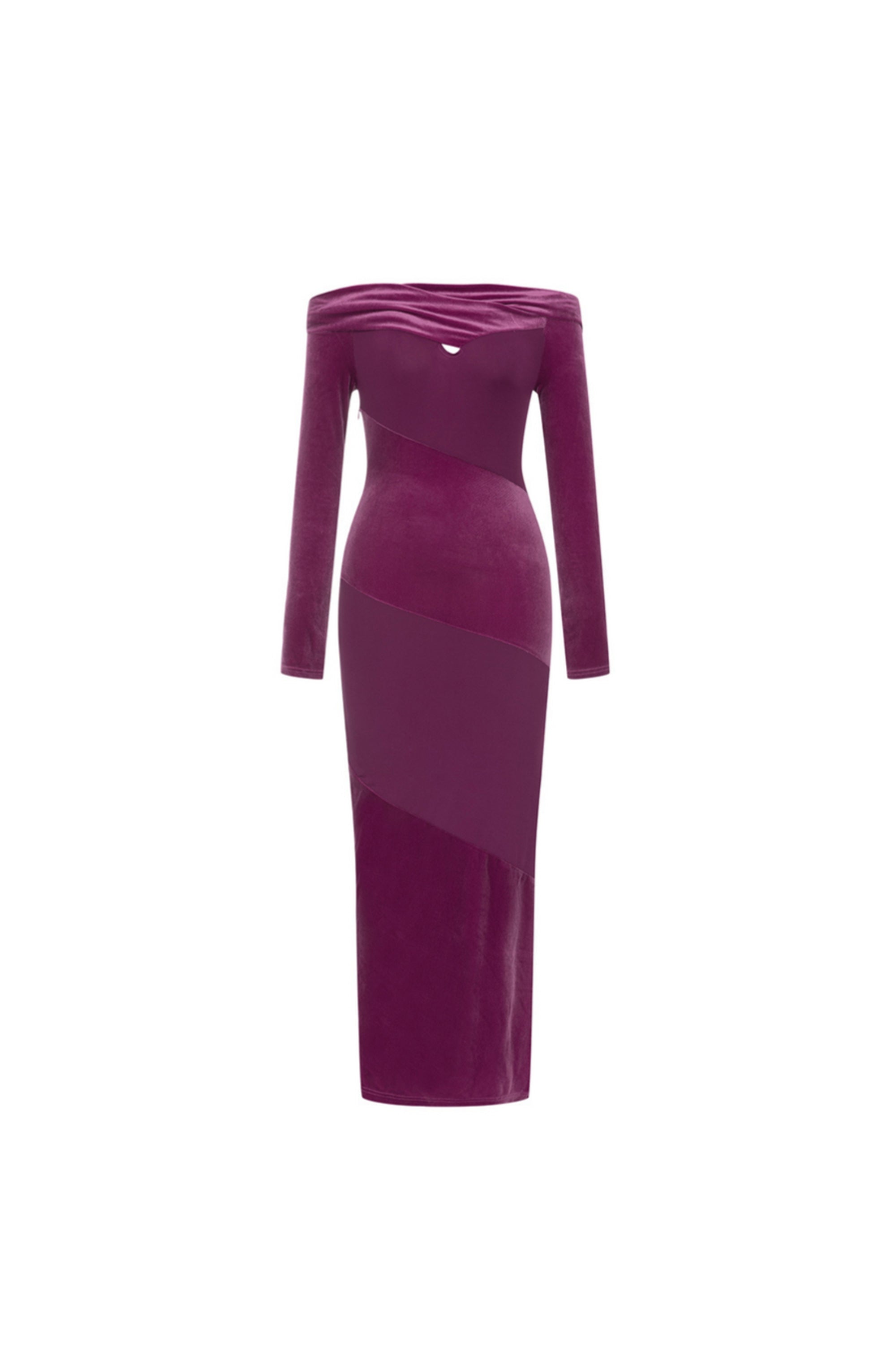 Flowering Girl Women Long Sleeve Maxi Velvet Dress Magenta