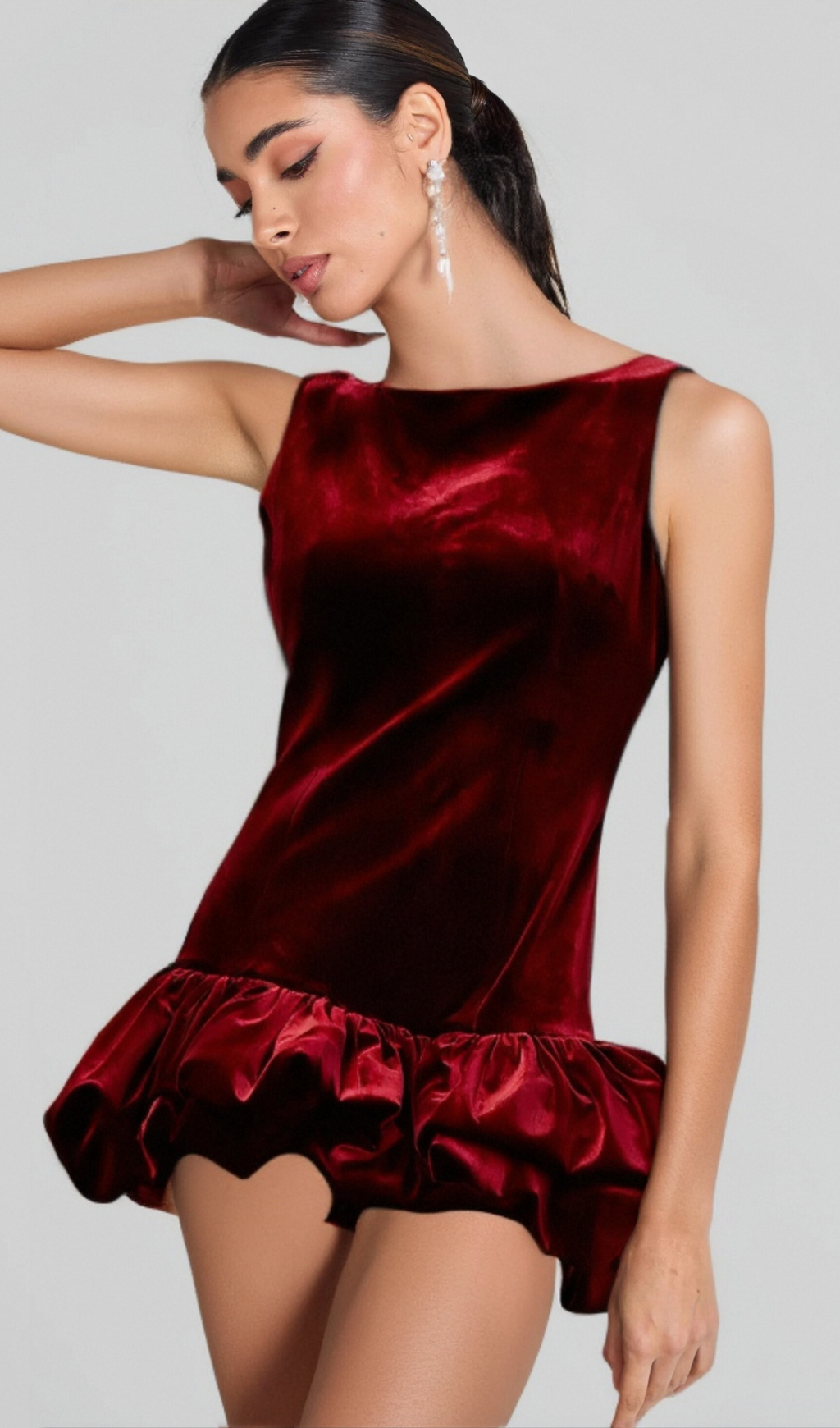 Flowering Girl Women Marion red peplum-hem velvet mini dress