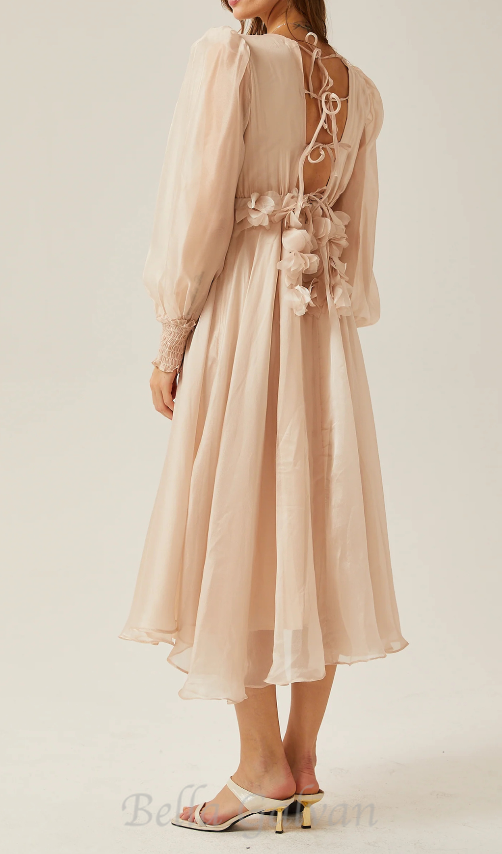 Flowering Girl Women floral embellished midi dress in Neutrals
