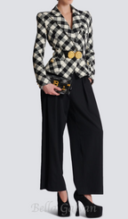 Flowering Girl Women Belted gingham tweed jacket with two Snail buttons