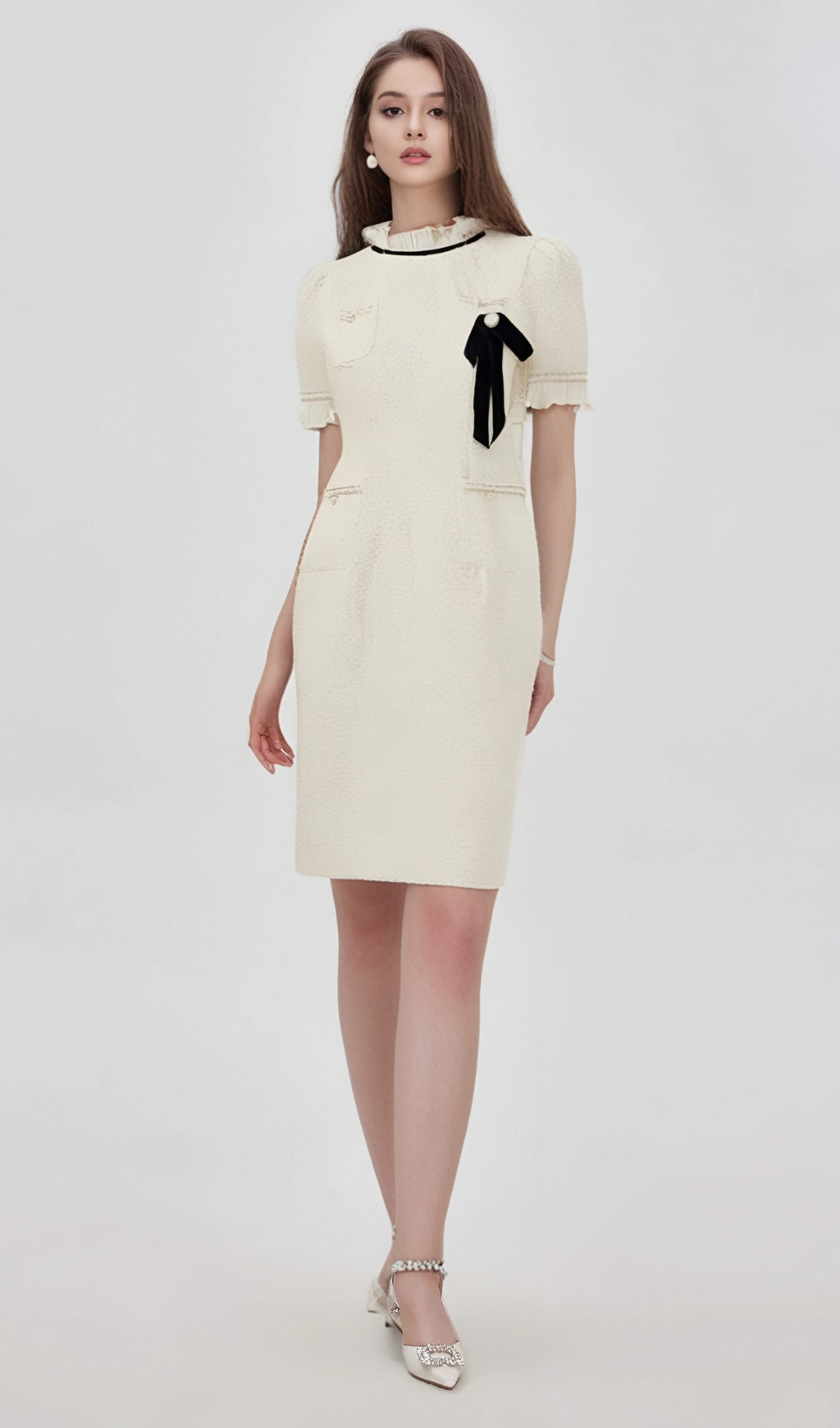 Flowering Girl Women Hélène faux-pearl frilled midi dress