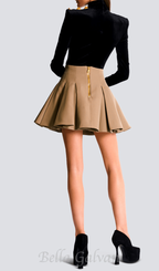 Flowering Girl Women Asina Gold Buttoned Mini Skirt in Khaki