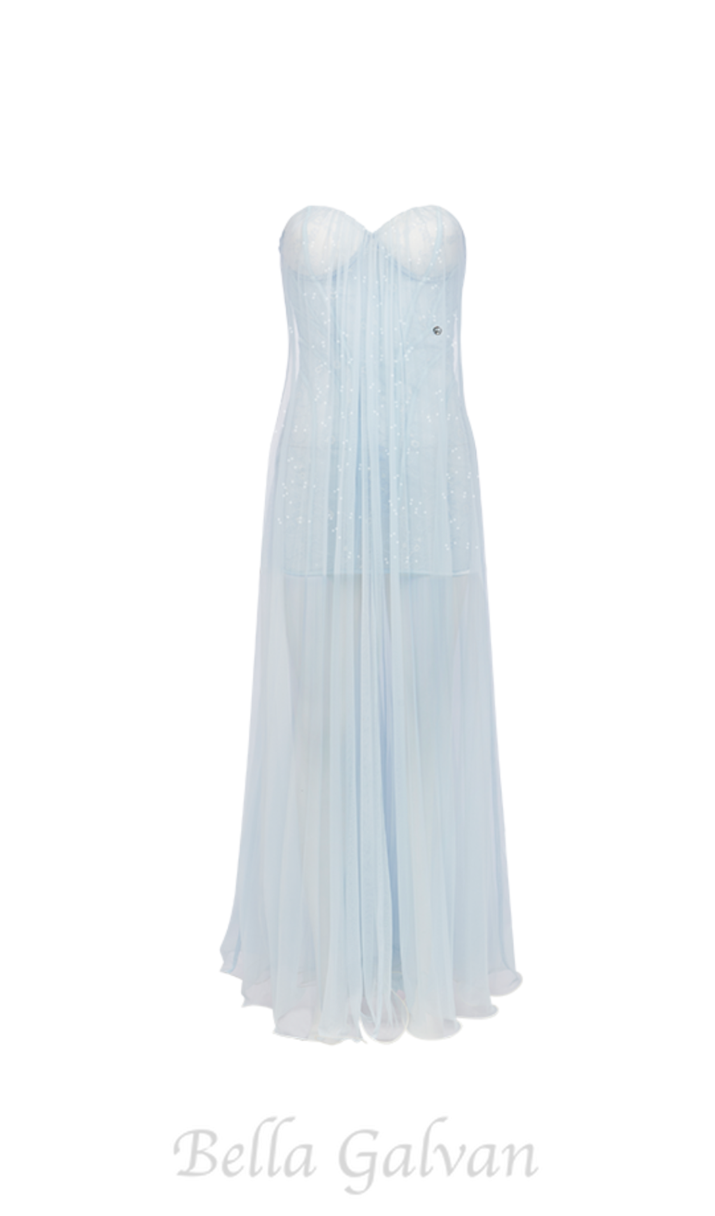 Flowering Girl Women Thea Strapless Mesh Backless maxi Dress in light blue