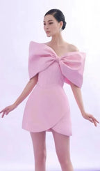 Flowering Girl Women Pink Off Shoulder Bow Corset Mini Dress
