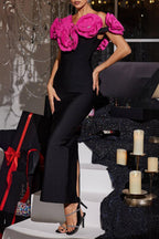 Flowering Girl Women Off Shoulder Rose Flower Bandage Dress In Black