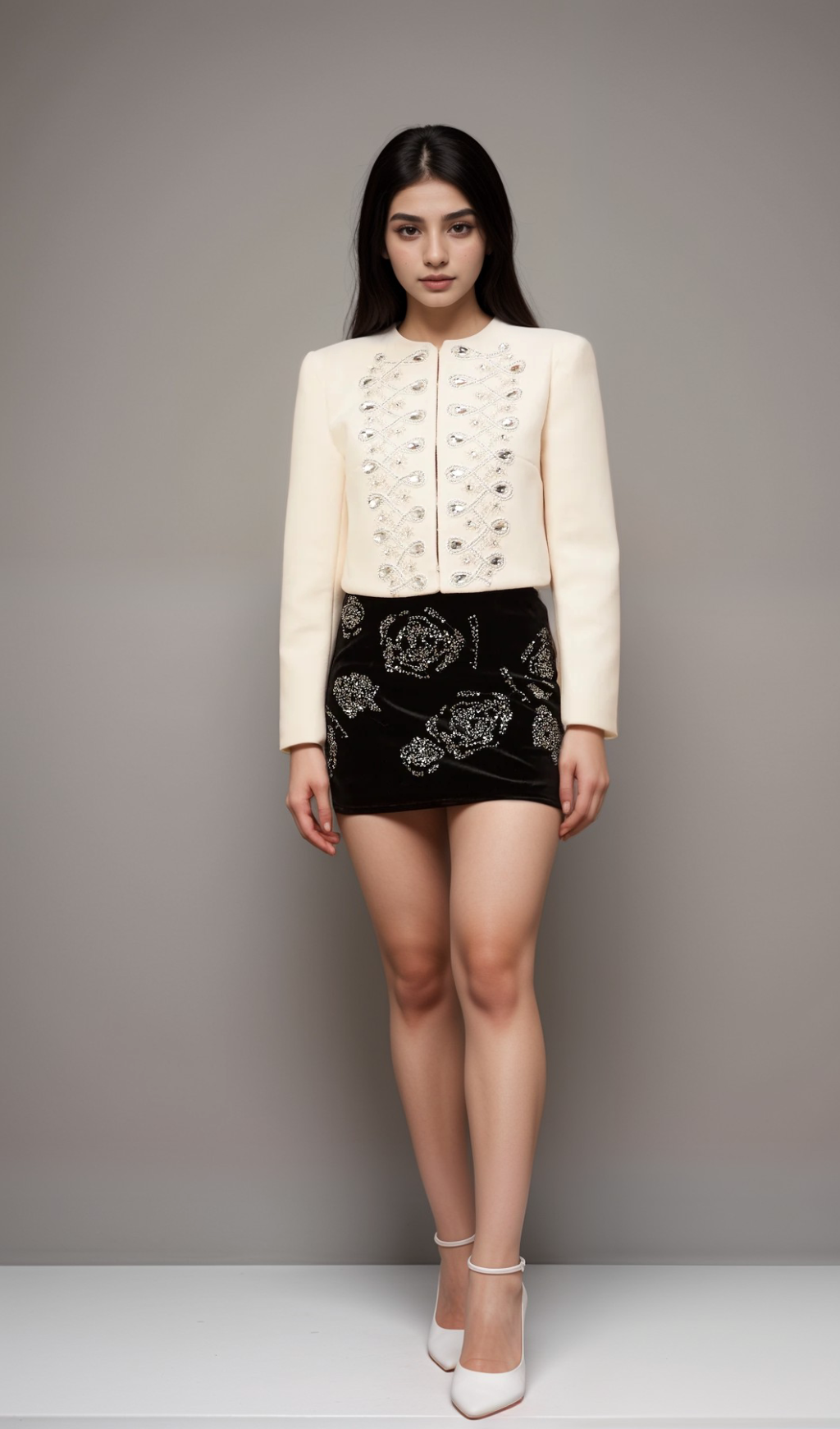 Flowering Girl Women Nerina white crystal-embellished tweed jacket