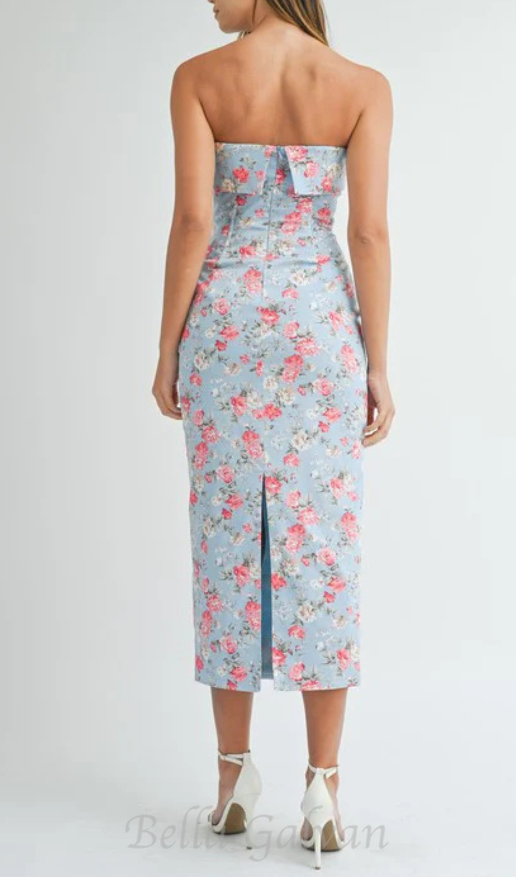 Flowering Girl Women sherry strapless floral midi dress in blue