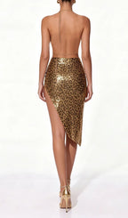 Meldor Halterneck Sequin Leopard Skirt Set