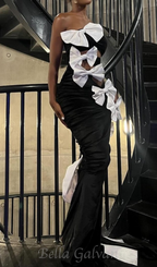 Flowering Girl Women flower embellished black strapless maxi dress