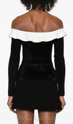 Flowering Girl Women claire chenille knit off shoulder top in black