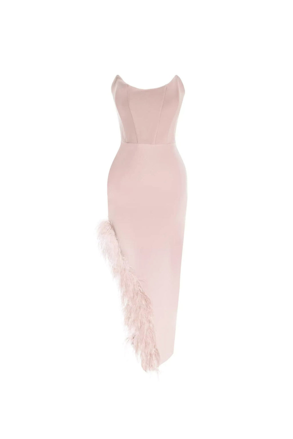 Flowering Girl Women Feather Trim Split Midi Dress In Bubblegum