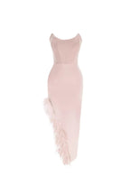 Flowering Girl Women Feather Trim Split Midi Dress In Bubblegum