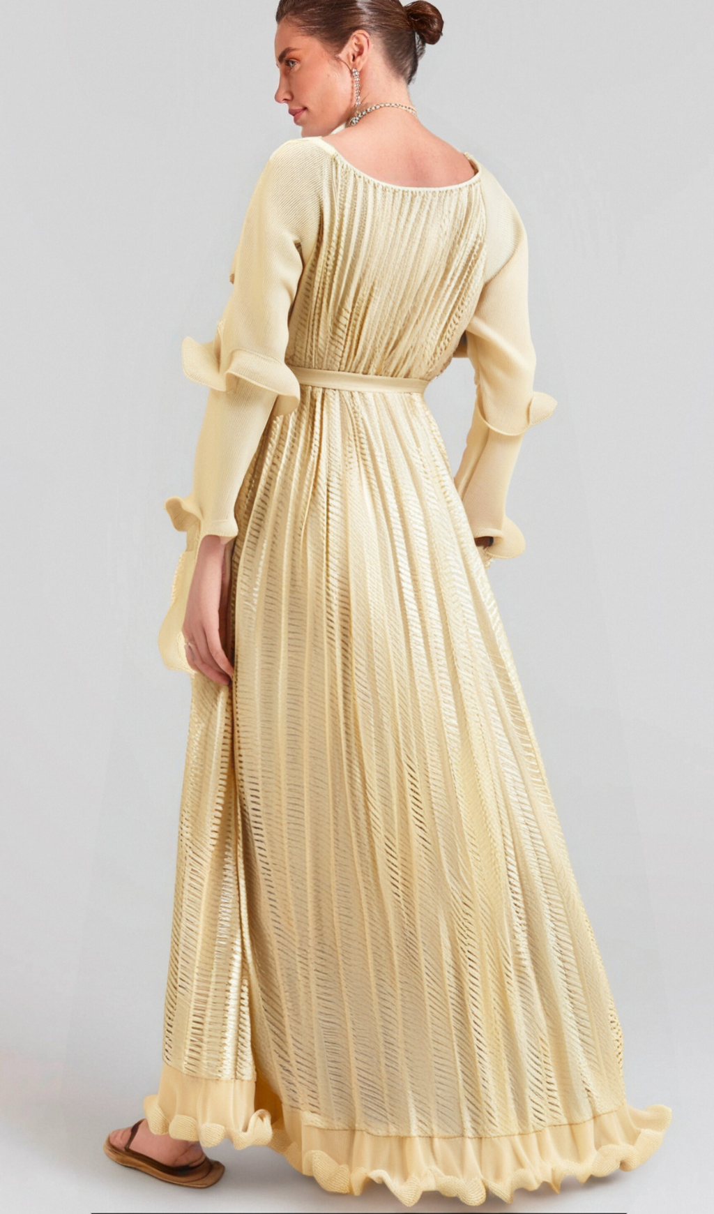 Flowering Girl Women Ellie neutrals gilded ruffled midi dress