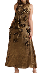 Flowering Girl Women adela 3d floral embellished maxi dress in gold