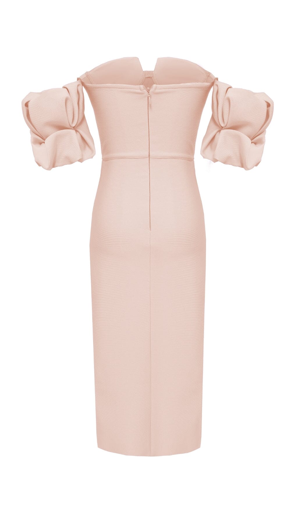 Flowering Girl Women Strapless Draped Sleeve Slits Bandage Dress In Beige