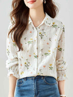 Flowering Girl Women nancy Classic Lapel Embroidered Floral Shirt