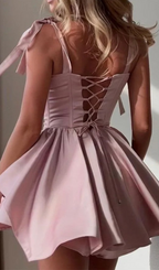Flowering Girl Women Ruffle Trim Corset Mini Dress In Pink