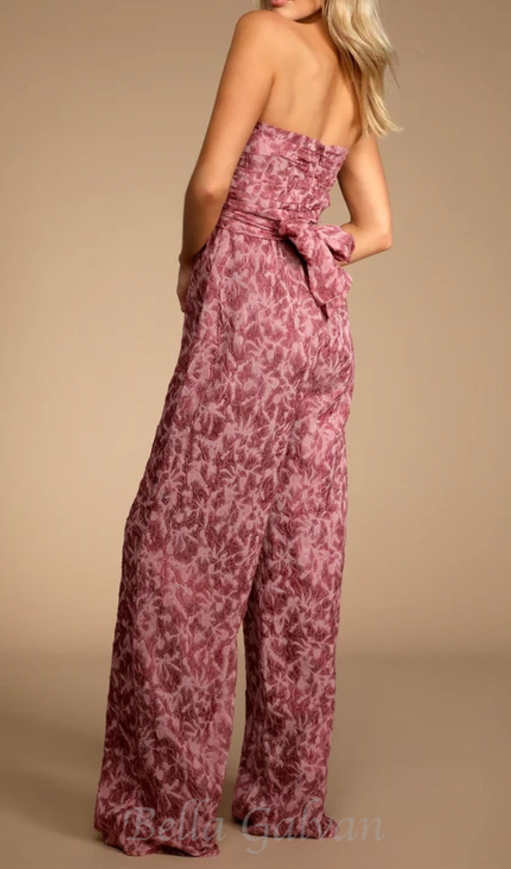 Flowering Girl Women Organza Ruched Strapless Wide-Leg Jumpsuit