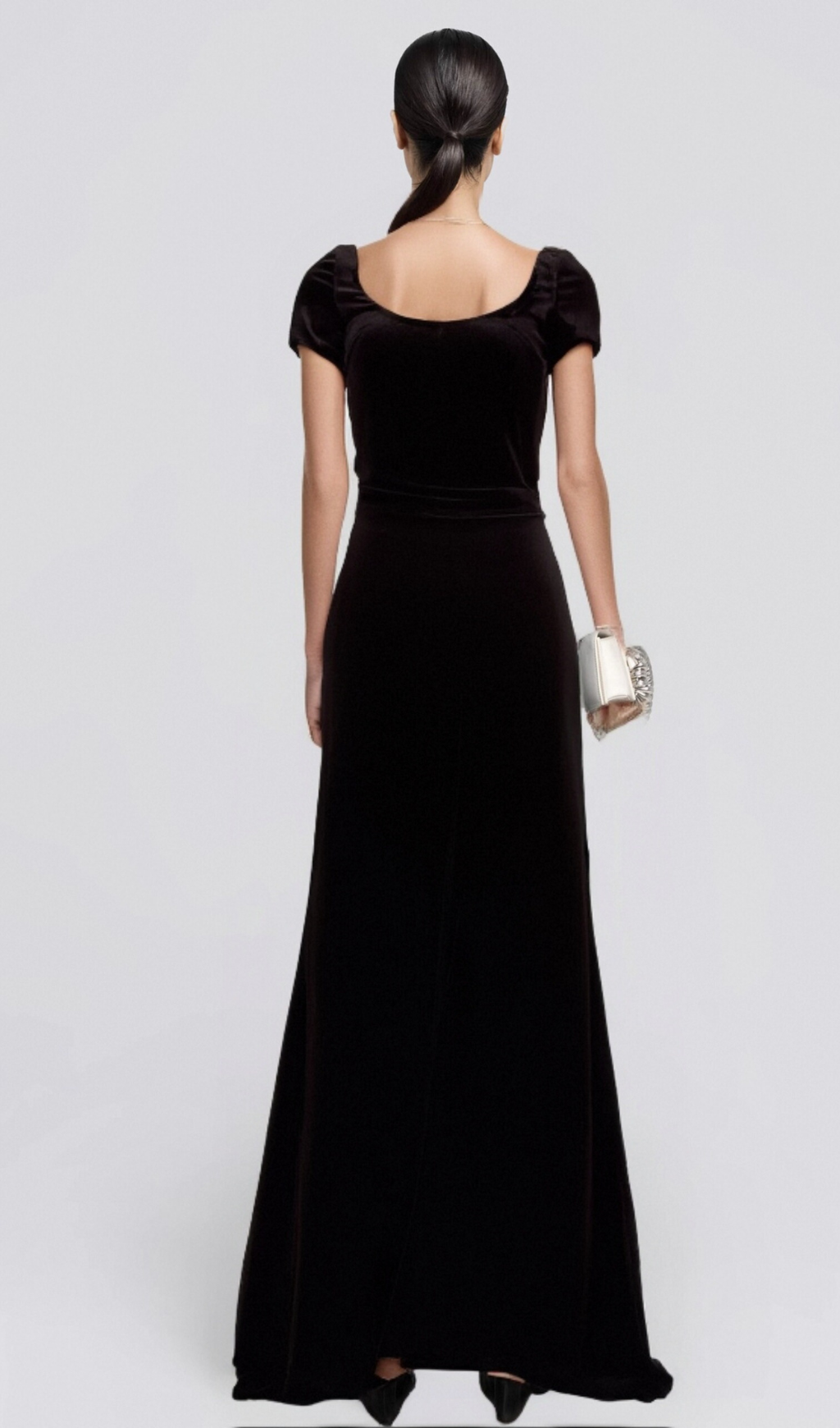 Flowering Girl Women Kristin black faux-pearl embellished velvet maxi dress
