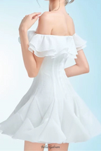 Flowering Girl Women stephanie off-shoulder ruffle trim mini dress in white