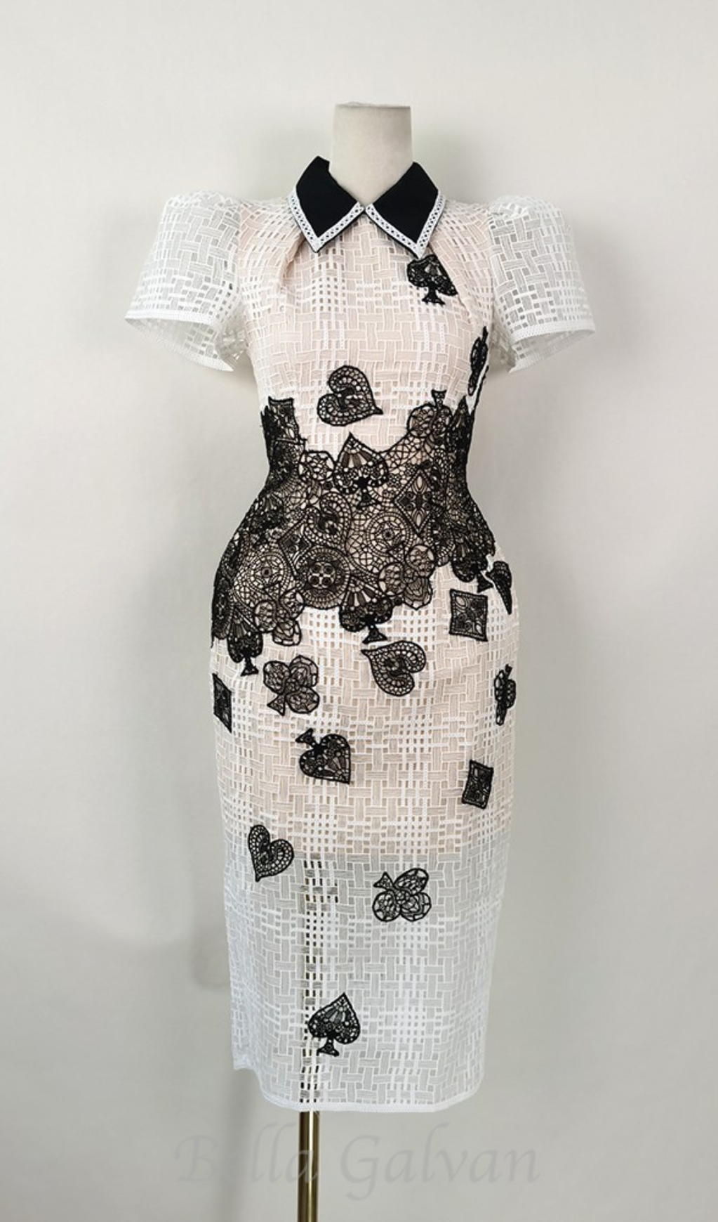 Flowering Girl Women Poker Patterns embellished midi dress in white