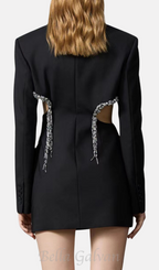 Flowering Girl Women crystal-embellished cut out blazer dress in black