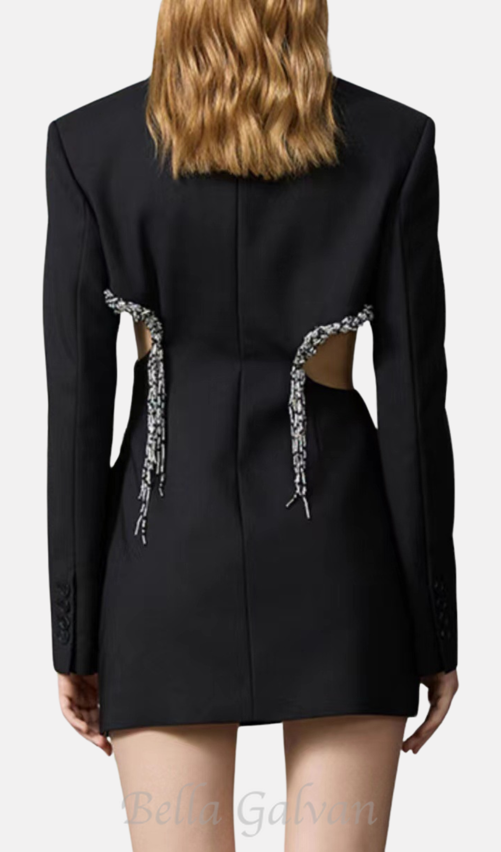 Flowering Girl Women crystal-embellished cut out blazer dress in black