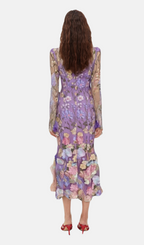 Flowering Girl Women LONG SLEEVE EMBROIDERED MIDI DRESS IN PURPLE