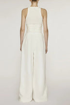 Flowering Girl Women Vest High Waist Wide Leg Long Skirt Suit In White