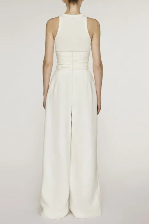 Flowering Girl Women Vest High Waist Wide Leg Long Skirt Suit In White
